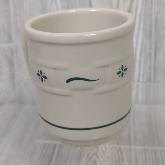 Longaberger Pottery Retired Dark Green White Woven Traditions Coffee Mug Cup - Picture 3 of 6